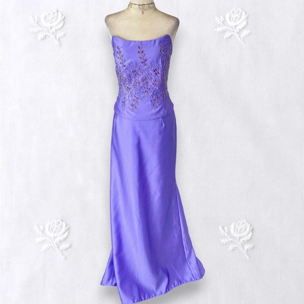VTG Union Made in USA Ethereal Beaded Purple Corset 2 Piece Prom Dress Set L - Picture 1 of 8